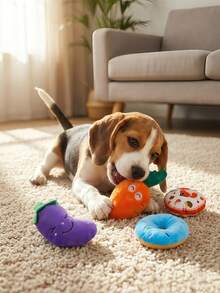 Puppy Keep 4pcs/Set Cute Vegetable & Donut Plush Squeaky Toys Puppy Keep Puppy Keep Free Gift