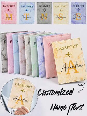 Customized Passport Cover With Name Ticket Holder, The Letters A-Z Are Available For Selectiontravel Passport Holder, Wallet For Men And Women, Passport Book, Marble Pattern, Pu Leather Material, Luxury Passport Cover For Honeymoon Travelers, Must-Have For Flight Travel, Perfect Gift For Family And Friends