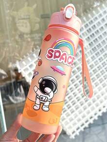 1pc 750ml/26oz Matte & Transparent Cartoon Astronaut Tumbler Cup With Straw, Portable For Outdoor Camping, Hiking, Cycling, Sports - Multicolor - View 14