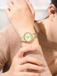REWARD Women's Quartz Watch, Luxury & Fashion, Stainless Steel Strap, Waterproof, With Watch Box, Elegant & Versatile, Suitable For Business & Casual, Retro Rectangular Watch - Gold - View 3