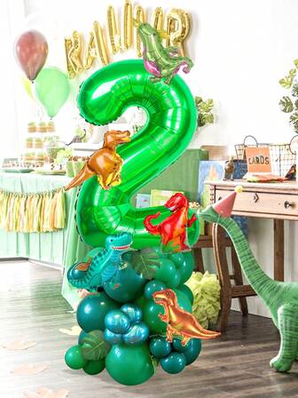 43-delars dinosaurieballongset, inkluderar gröna siffror och mini-dinosauriefolieballonger och gröna latexballonger, lämplig för dinosauriefödelsedagsfest, dinosaurietemafestdekoration, djungeldinredning, inomhus- och utomhusfotografering, högtidsevenemang, fest- och duschdekorationer