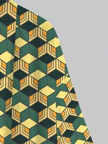 Fashionable & Versatile Men's Casual Kimono Cardigan Shirt - Geometric Digital Print, Front Open Design, Lightweight Polyester Fiber, All Season Style, Ideal For Anime Fans, Breathable Jacket, Polyester Kimono, Cosplay - Hot Pink - View 6