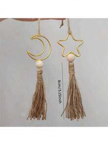 2pcs Moon & Star Hanging Decorations Set With Tassels, Islamic Festive Home Decor Accessories, Premium Metal & Acrylic Ornaments For Home, Tabletop & Tree - Ramadan, Eid Al-Fitr & Holiday Party Decor | Elegant Islamic Festival Gift & Home Decor Set - Multicolor - View 4