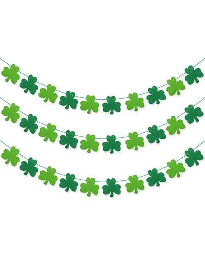 3pcs Felt Clover Wreath Garland, Green Leaf Paper Board Hanging Decor, Fashionable St. Patrick's Day Celebration! Party Atmosphere Props, St. Patrick's Day Decorations - Dark Green And Light Green, Irish Party Supplies