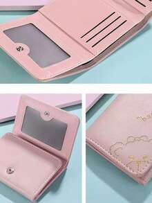 1pc Cute Bear Women's Short Wallet, Student Style, European & American Chic, Foldable, Minimalist, Literary, Retro Card Holder