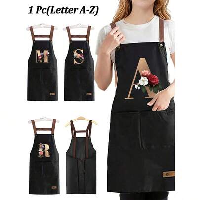 Delantal unisex con estampados interesantes y bolsillos prácticos, impresión personalizada de la letra A-Z, babero resistente, bolsillos grandes, lavable, delantal de cocina duradero adecuado para estilistas, jardineros, chefs, escuelas de belleza, bodas, fiestas - Fondo elegante - Delantal de trabajo fácil de limpiar, accesorios de barbería, atuendo de salón, tela duradera, regalo y recuerdo perfecto para vacaciones, cumpleaños, fiestas, bodas, Día de San Valentín