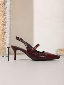 Zapatos de tacón alto con punta afilada y escote bajo, zapatos elegantes y profesionales para mujer, zapatos de escote bajo elegantes para dama - Burdeos - Ver 6