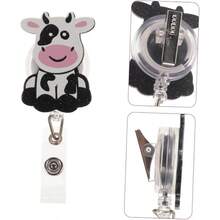 Porta Credencial Porttil Clip Retrctil Para Credencial De Empleado Tamao Compacto Con Clip De Cocodrilo Abs Metlico Diseo De Vaca Para Uso Mdico y Oficina - Múltiples + 6X3.5X2.5CM - Ver 3