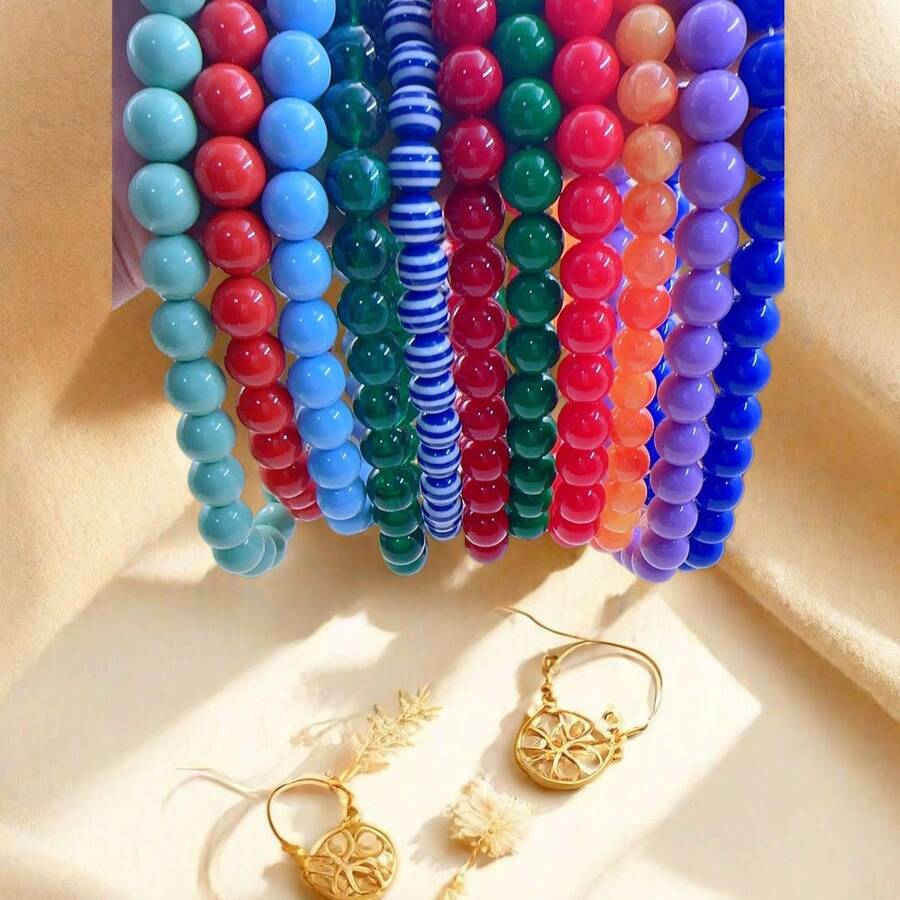 1pc Shiny Beaded Necklace, Suitable For Daily Wear - Royal Blue - View 1