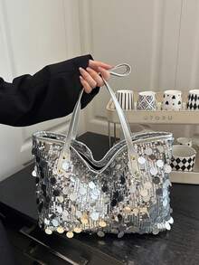 New Luxurious High-End Versatile Women Shoulder Tote Bag - Silver - View 4