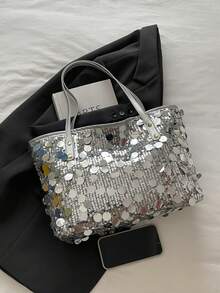 New Luxurious High-End Versatile Women Shoulder Tote Bag - Silver - View 8