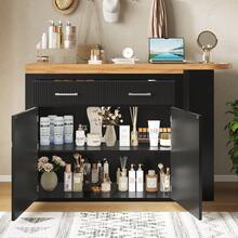 Extendable Bar Table With Storage (137-215*39*102.3 Cm), Modern And Mobile Bar Table, Telescopic Bar Table With One Drawer And Two Shelves, Bistro/Kitchen Island Style High Table, Black - Black - View 8