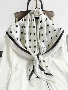 MilyModa Large Polka Dot Print Satin Scarf, Multipurpose, 90x90, Cropped, Bandana, Turban - Bolinha-branco - View 3