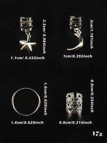 44pcs Star & Moon Combination Dreadlock Beads Hair Accessories, Hair Ties, Gift For Girls & Women For Dates, Parties, Claw Clips, Hair Slide, Hair Barrettes - Silver - View 6