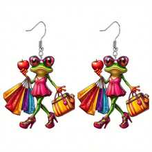 Acrylic Frog Earrings Acrylic Pendant Allergy-Free Double-Sided Fashion Accessories Decorative Pendant Perfect Gift For Casual Wear Or Special Occasions, Women's Gift Vibrant Pattern Earrings - Multicolor - Ver 3