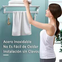 Bathroom Furniture SetsEstante de Toallas Plegable 90° Toalleros de Baño de Pared Acero Inoxidable Sin Taladrar Accesorios para Baño con 5 Ganchos Adecuado para vestidores baños cocinas - LuzBrillante - Ver 2