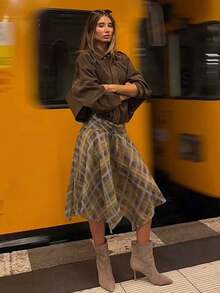 Plaid Rhombus Pattern Casual Asymmetric/Asymmetrical Hem Skirts