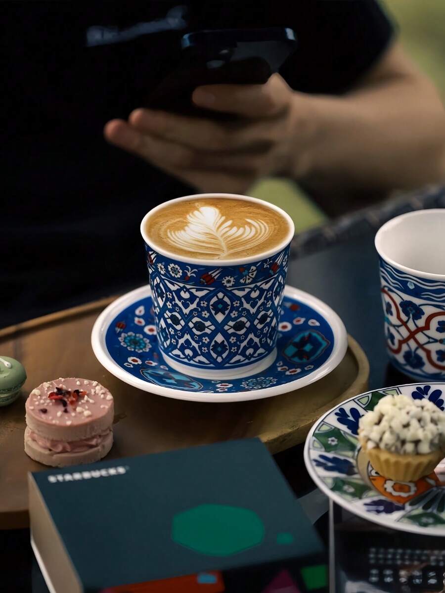 Juego de taza y platillo de cerámica turca de 200ml, taza para arte de latte, taza para bebidas frías/jugo, apto para uso diario, reuniones familiares, vacaciones y regalos de cumpleaños - Multicolor - Ver 1