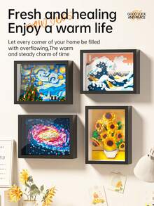 1000+Pcs Famous Painting Building Blocks Puzzle With Frame, Van Gogh, Starry Night, Great Wave, Sunflower, Creative DIY Painting Puzzle Toy Set, Living Room Home Decor, Artistic Gift - Multicolor - View 6