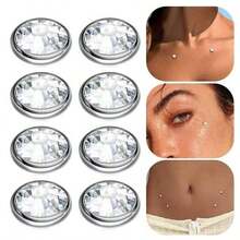 8pcs Set Hypoallergenic Dermal Piercing Jewelry, 14G AB Rhinestone Medical Steel Punk Style Dermal Piercing Body Jewelry Earrings, Available In 3mm, 4mm, 5mm And 6mm Sizes