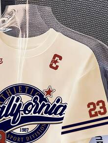 Tween Girl Letter Graphic Print Round Neck Casual T-Shirt - Apricot - View 4