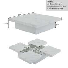 Modern White Square Coffee Table With Marble Look, 90 X 90 X 25 Cm – Old Drawers, Sliding Tabletop, Load Capacity Up To 30 Kg - White - View 7