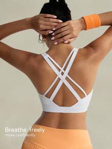 Áo lót thể thao yoga Tender Angel, áo ngực thể thao hỗ trợ tốt, áo tank top yoga thể dục màu trơn thoải mái, đồ lót thể thao, đồ tập thể dục ngoài trời. - trắng - Xem 3