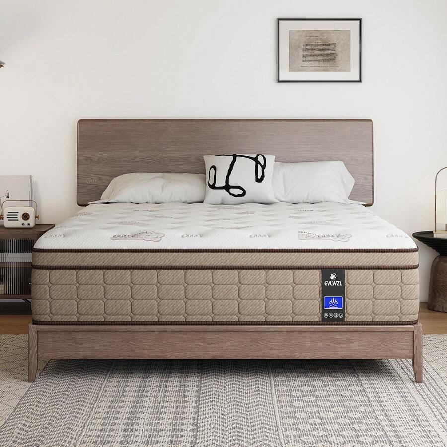 12"/14" Queen Mattres Twin Full Queen King Size Bed Mattress In A Box, Hybrid Pocket Spring Breathable Cotton Layer Mattress For Motion Isolation & Silent Sleep, Lumbar Support & Pressure Relief, Medium Firm - 12in Beige - 查看 1