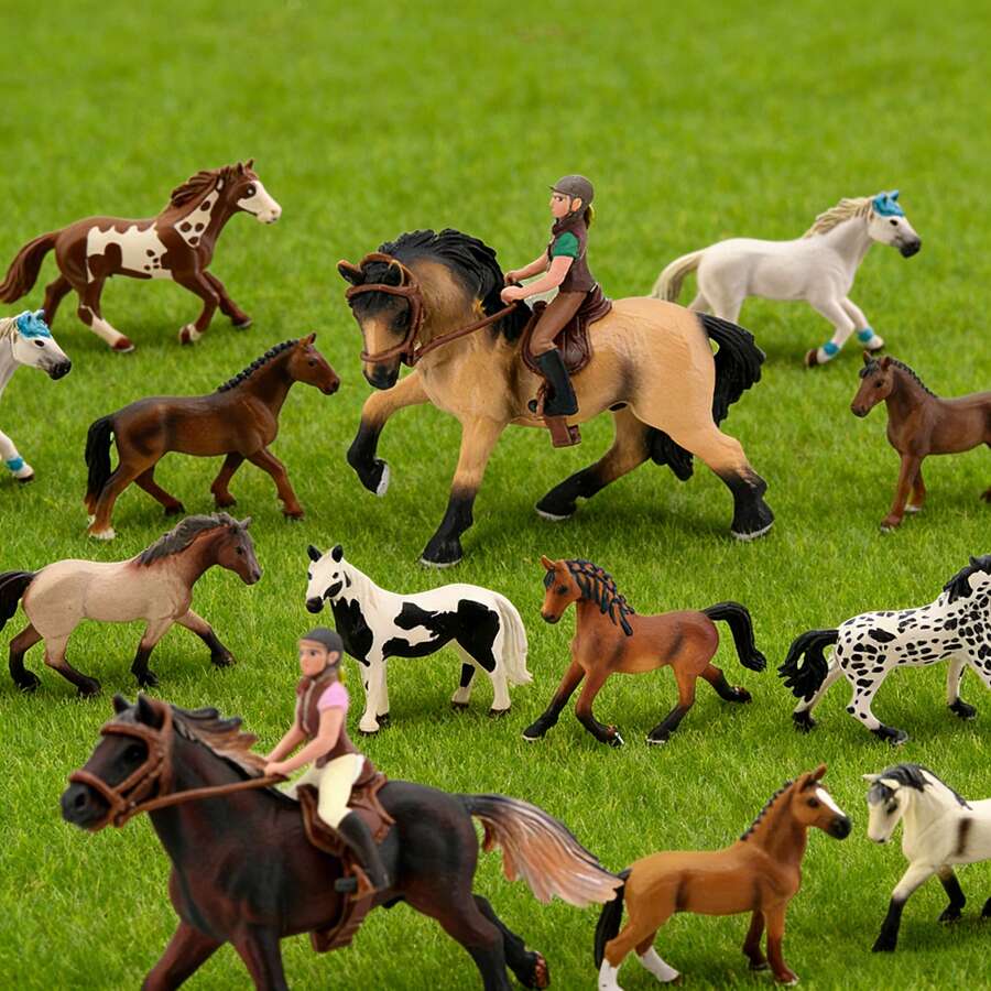 逼真野生动物模型套装，包括马、白马、赛马、骑师、马术、名马模型，适用于农场娃娃屋、微缩景观装饰 - 馬 - 查看 1