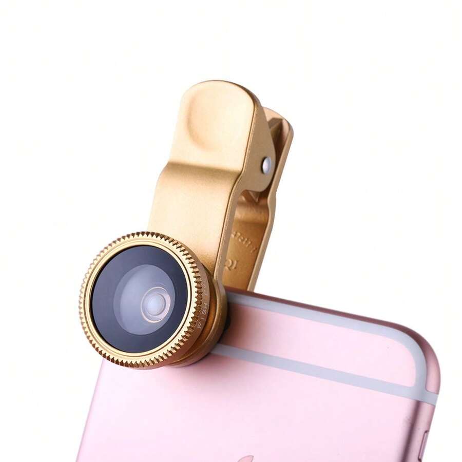 Universal Clip-On 3-In-1 Phone Camera Lens Kit – Wide Angle + 180° Fisheye + Macro Lenses For IPhone & Android – Portable Smartphone Lens Set For Travel, Selfies & Close-Up Pics - Gold - View 1