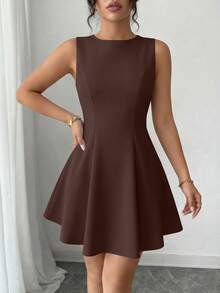 Women's Summer Dresses Elegant Sleeveless Boat Neck A Line  Formal Cocktail Party Wedding Guest Graduation Vacation Mini Brown Dress Club Outfits For Women - 棕色 - 查看 3