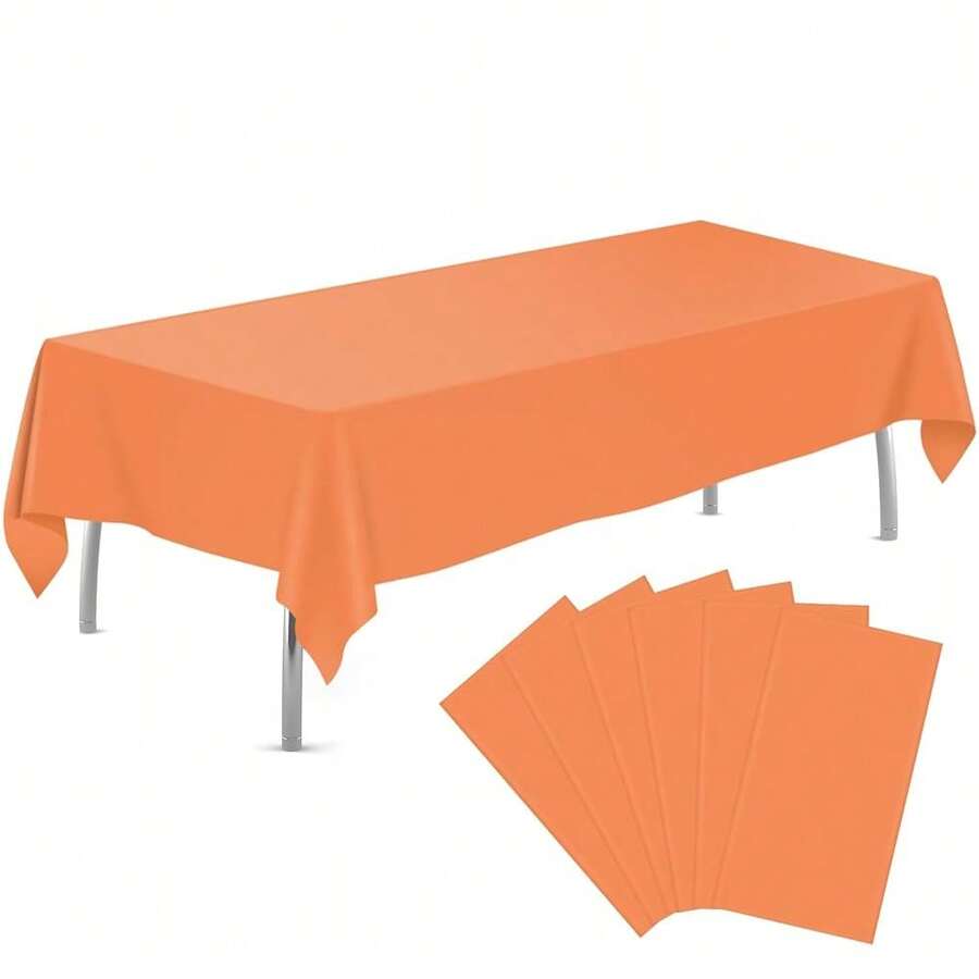 Orange 6 Pack Plastic Table Cloth 54\ X 108\, Disposable Tablecloths Rectangle Table Cover, Plastic Tablecloths For Parties,Rectangle,Orange - Orange - View 1