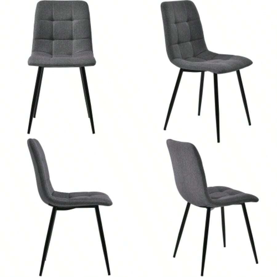 Esszimmerstuhl (4 St), Dunkelgrau,4er-Set Polsterstuhl Design Stuhl Mit Rückenlehne,Sitzfläche Aus Leinen Gestell Aus Metall - Grey - View 1