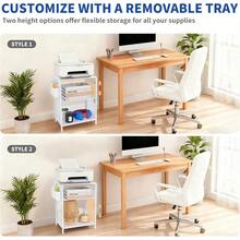 Printer StandsSoporte para impresora blanco con estante de almacenamiento pequeña mesa de impresora ajustable de 3 niveles de altura soporte industrial para impresora debajo del computadora con cesta y - Blanco - Ver 6