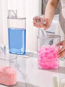 1pc Liquid Detergent & Fabric Softener Dispenser, Laundry Soap Dispenser, Laundry Storage Box, Laundry Powder Dispenser - Transparent - View 2