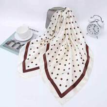 MilyModa Large Polka Dot Print Satin Scarf, Multipurpose, 90x90, Cropped, Bandana, Turban - Bolinha-Creme - 查看 2