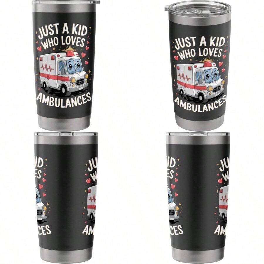 Just A Kid Who Loves Ambulances Enthusiasm Emergency Vehicle Stainless Steel Insulated TumblerNot Only Can It Bring Enjoyment, But It Also Has Educational Value. - Black - View 1