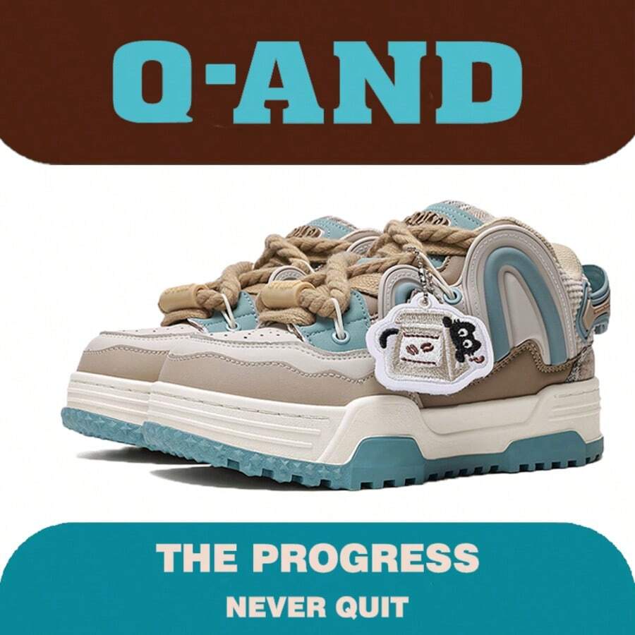 Q-AND  Women's Casual Sneakers, Outdoor Skateboard Shoes, Women's Thick-Soled Skateboard Shoes | Low-Top Shock Absorption, Thick Shoelaces With Waffle Soles | Breathable Casual Sneakers | Fashion Sneakers | Must-Have For Outdoor Street Travel - 咖啡棕 - 查看 1