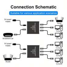 Divisor de red de 4 puertos RJ45 de 1000 Mbps - Extensor de red confiable, compatible con cables Ethernet 5/5e/6/7/8, conecta 4 dispositivos simultáneamente, adaptador de 1 a 3, adecuado para computadoras de red de campus, laptops, enrutadores y cajas decodificadoras de puertos de banda ancha - Negro - Ver 5