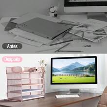 Office Furniture SetBandeja Organizador de Escritorio de 5 Niveles con asa Organizador de Archivos de Escritorio de Malla Organizador Clasificador de Papel para Suministros Escolares de Oficina Rosa - Rosa - Ver 3