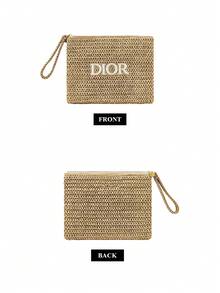 Christian Dior New Embroidered Logo Straw Bag, Size 23.5*17*1cm. Elegant Cosmetic Bag, Minimalist And Fashionable Storage Bag, Convenient Handbag, Also Suitable For Organizing Your Toiletry Bag. - Beige - View 4