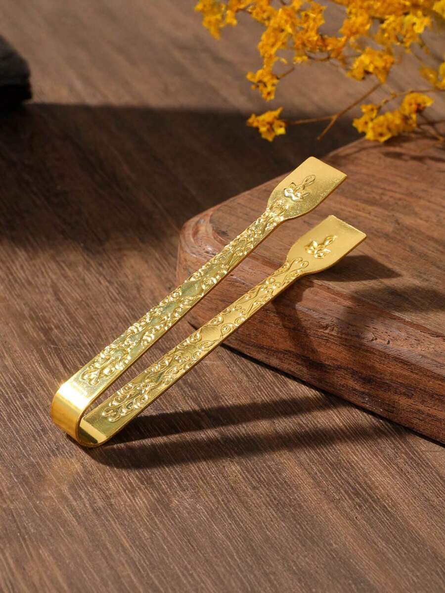 1pc Golden And Silvery, Vintage Style, Incense Burner Accessories, Metal Material Integrated Casting, Home Crafts, Carbon Stick Clamp, Charcoal Tongs, Spice Metal Clamp, Suitable For Picking Spices And Charcoal - Multicolor - View 1