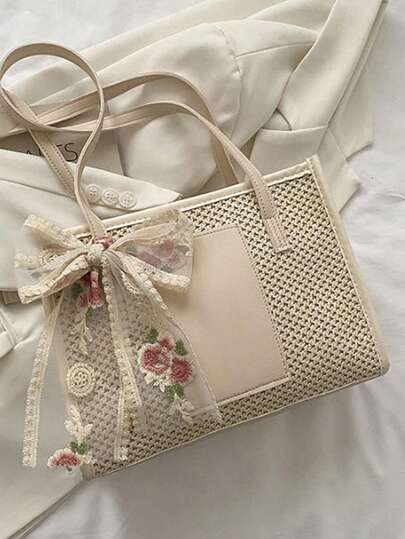 Bolso de mano de paja de gran capacidad para mujer, modelo 2022, bolso de hombro con bufanda de moda para primavera