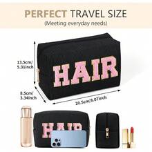 MAGEFY Small Makeup Bag For Purse Corduroy Makeup Bag For Women Makeup Pouch With Compartments (Black, HAIR) - 黑髮 - 查看 4