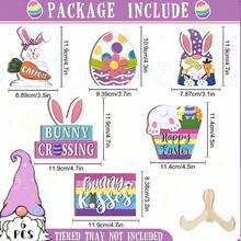 一套手工木制多层复活节兔子托盘装饰，喜庆的兔子和彩蛋设计，春季家居餐桌中心摆件，无需用电，是复活节庆祝活动和派对的理想之选