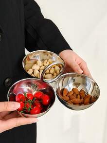 1pc Ins Style Stainless Steel Round Snack Plate, Multi-Compartment Living Room Fruit, Candy, Nut, Appetizer Serving Tray - Silver - View 3