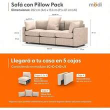 Sofá Seccional Modular 3 Plazas Beige + Pillow Pack Fácil de Ensamblar y Adaptable - Beis - Ver 2