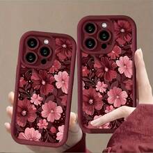 1pc Trendy Pink And Red Petal Wine Red Soft Shell Phone Case with Precise Cutouts, Suitable for  17/16/15/14/13/12, 11, 17 Pro Max Series, As Well As 14/15/16 Plus, 12/13 Mini, 17 Air, Etc. A Perfect Birthday Gift, Friend Gift, Or Couple'S Phone Case for Both Genders, Burgundy Phone Case, Phone Cases, Phone Cover, Max Phone, Phone For Girl/woman, Ph Aesthetic, Cover, Phonecase - Burdeos - Ver 1