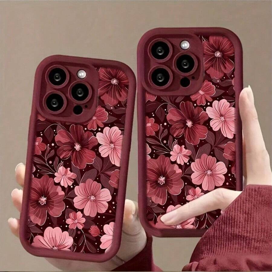 1pc Trendy Pink And Red Petal Wine Red Soft Shell Phone Case with Precise Cutouts, Suitable for 17/16/15/14/13/12, 11, 17 Pro Max Series, As Well As 14/15/16 Plus, 12/13 Mini, 17 Air, Etc. A Perfect Birthday Gift, Friend Gift, Or Couple'S Phone Case for Both Genders, Burgundy Phone Case, Phone Cases, Phone Cover, Max Phone, Phone For Girl/woman, Ph Aesthetic, Cover, Phonecase - Burdeos - Ver 1