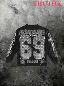 VHUTHK (250g Pure Polyester Round Neck Pullover Sweater)<BRANDNAME  Championship League 2025> Double Sided Digital Printing, Filament Effect  Y2K Men's Round Neck Sweater In Autumn And Winter. - 黑色 - 查看 3